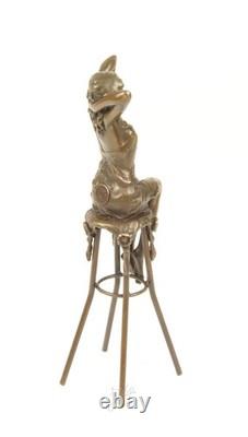 Sculpture of a Lady on a Deco Style Bronze Armchair after Pierre Colinet