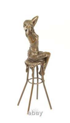 Sculpture of a Lady on a Deco Style Bronze Armchair after Pierre Colinet