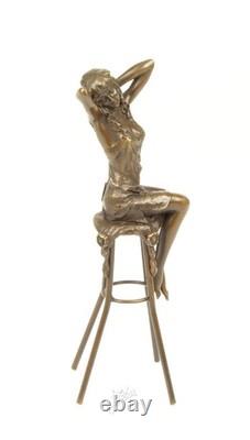 Sculpture of a Lady on a Deco Style Bronze Armchair after Pierre Colinet