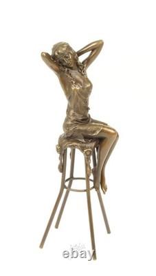 Sculpture of a Lady on a Deco Style Bronze Armchair after Pierre Colinet