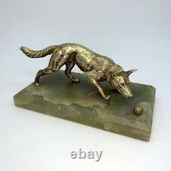 Scupture Bronze Dog Playing The Ball Art Deco Press Paper 1930