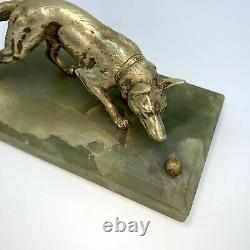 Scupture Bronze Dog Playing The Ball Art Deco Press Paper 1930