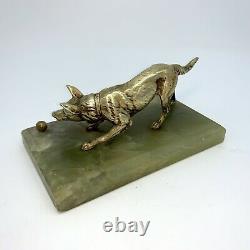 Scupture Bronze Dog Playing The Ball Art Deco Press Paper 1930