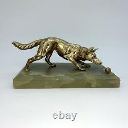 Scupture Bronze Dog Playing The Ball Art Deco Press Paper 1930