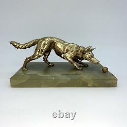 Scupture Bronze Dog Playing The Ball Art Deco Press Paper 1930