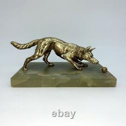 Scupture Bronze Dog Playing The Ball Art Deco Press Paper 1930