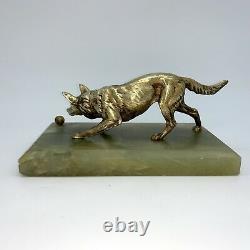 Scupture Bronze Dog Playing The Ball Art Deco Press Paper 1930