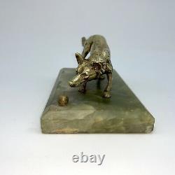 Scupture Bronze Dog Playing The Ball Art Deco Press Paper 1930