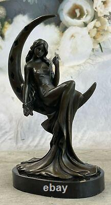 Sensual Erotic Female Woman Venus Moon Bronze Marble Art Deco Statue