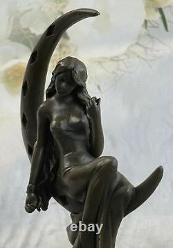 Sensual Erotic Female Woman Venus Moon Bronze Marble Art Deco Statue
