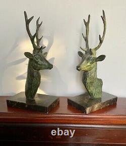 Serre Books Ancient Art Deco Bronze Deer On Marble