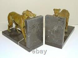 Serre Books Livers Greyhound Regulated Patine Bronze Marble Socle Black Deco D