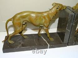 Serre Books Livers Greyhound Regulated Patine Bronze Marble Socle Black Deco D