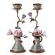 Set Of 2 Porcelain Candlesticks With Bronze Birds Art Deco