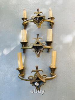 Set of 3 Art Deco Wall Sconces by Jules Leleu