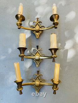 Set of 3 Art Deco Wall Sconces by Jules Leleu