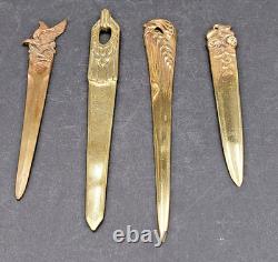 Set of 4 Bronze Art Nouveau and Art Deco Paper Cutters, 14 to 18 cm long