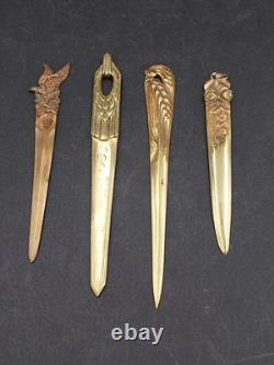 Set of 4 Bronze Art Nouveau and Art Deco Paper Cutters, 14 to 18 cm long