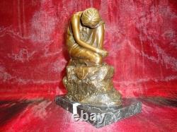 Sexy Nude Young Woman Statue Sculpture, Art Deco and Art Nouveau Style, Bronze mas