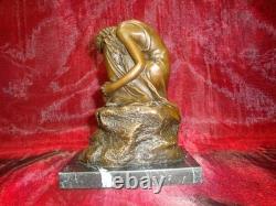 Sexy Nude Young Woman Statue Sculpture in Art Deco / Art Nouveau Style, Bronze mas