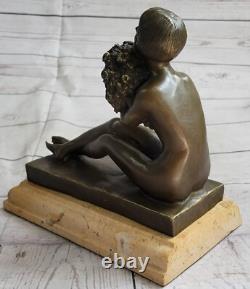 Sexy Western Art Deco Bronze and Marble Sculpture of a Beautiful Flower Girl Woman Statue