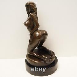 Sexy Young Lady Bronze Statue in Pin-Up, Art Deco, and Art Nouveau Styles