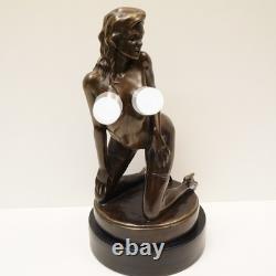 Sexy Young Lady Bronze Statue in Pin-Up, Art Deco, and Art Nouveau Styles