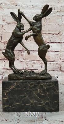 Signed Art Deco Bronze Sculpture from Vienna – Two Boxing Hares