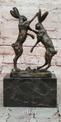 Signed Art Deco Bronze Sculpture from Vienna – Two Boxing Hares