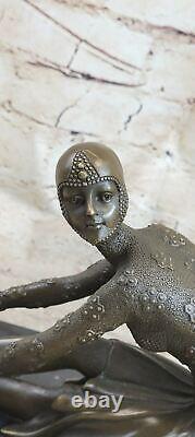 Signed Art Deco Chiparus Belly Dancer Bronze Marble Sculpture Statue Figurine