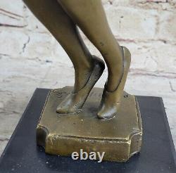 Signed Art Deco Dancer Dancer Bronze Sculpture Marble Base Statue Figurine