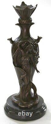 'Signed Art Deco Sexy Woman by Cheret Bronze Sculpture with Marble Base for Sale'