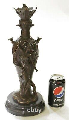 'Signed Art Deco Sexy Woman by Cheret Bronze Sculpture with Marble Base for Sale'