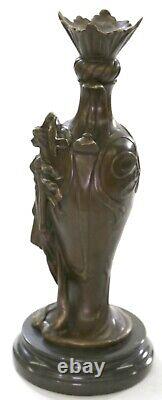 'Signed Art Deco Sexy Woman by Cheret Bronze Sculpture with Marble Base for Sale'