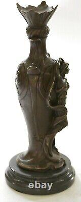 'Signed Art Deco Sexy Woman by Cheret Bronze Sculpture with Marble Base for Sale'