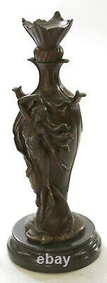 'Signed Art Deco Sexy Woman by Cheret Bronze Sculpture with Marble Base for Sale'