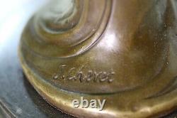 'Signed Art Deco Sexy Woman by Cheret Bronze Sculpture with Marble Base for Sale'