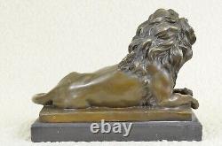 Signed Barye African Male Jungle Lion Resting Bronze Art Deco Sculpture