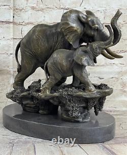 Signed Barye Art Deco Elephant Bronze Sculpture Cubism Wild Life Statue Grand