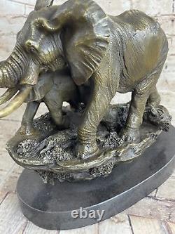 Signed Barye Art Deco Elephant Bronze Sculpture Cubism Wild Life Statue Grand