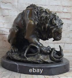 Signed Barye Very Large Lion Serpent Bronze Art Deco Statue Cast Figurine