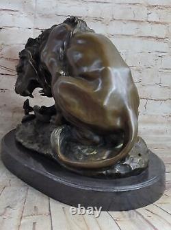 Signed Barye Very Large Lion Serpent Bronze Art Deco Statue Cast Figurine