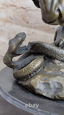 Signed Barye Very Large Lion Serpent Bronze Art Deco Statue Cast Figurine