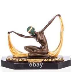 'Signed Bronze Art Deco Figure Dancer in Color'