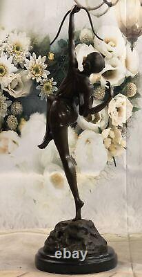 Signed Bronze Casting Diana The Huntress Art Deco Nude Sculpture Statue