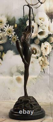 Signed Bronze Casting Diana The Huntress Art Deco Nude Sculpture Statue