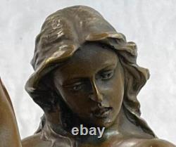 Signed Bronze Sculpture Art Deco Erotic Nude Sex Statue on Large Marble Base