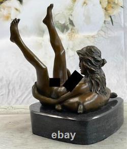 Signed Bronze Sculpture Art Deco Erotic Nude Sex Statue on Large Marble Base