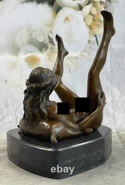 Signed Bronze Sculpture Art Deco Erotic Nude Sex Statue on Large Marble Base
