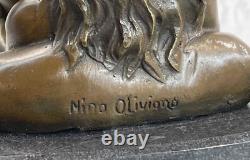 Signed Bronze Sculpture Art Deco Erotic Nude Sex Statue on Large Marble Base